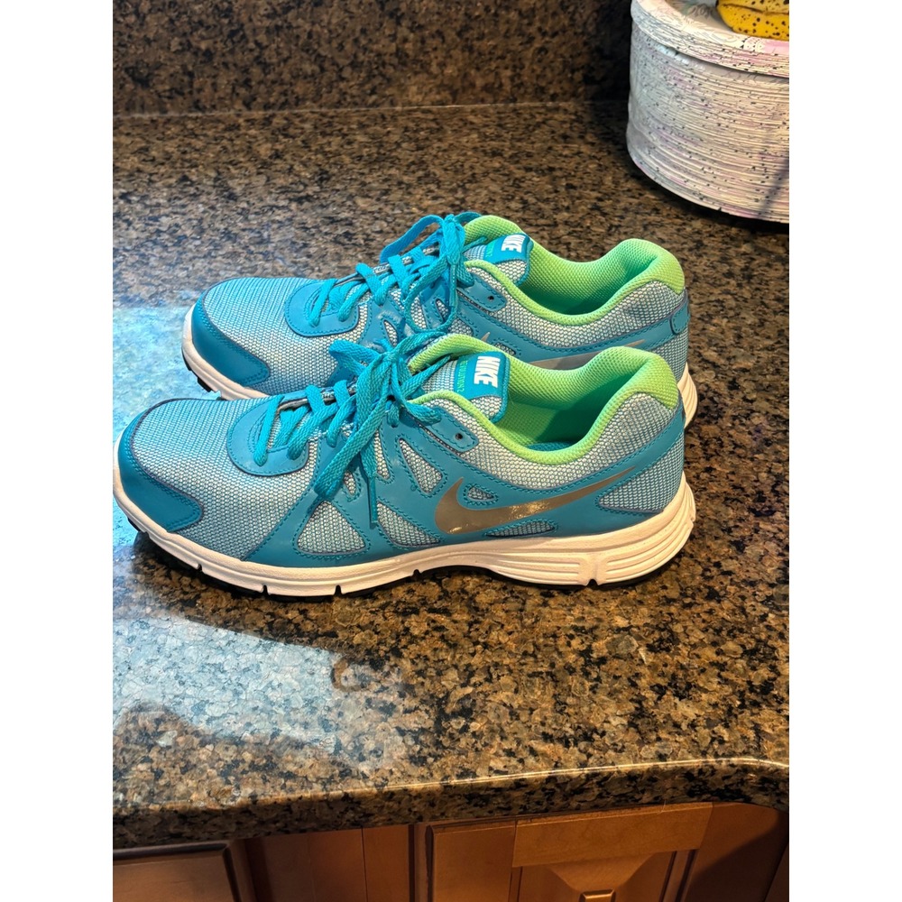 Nike Revolution 2 Blue Lagoon Green Glow Running Shoes 555090-405 Youth 7Y